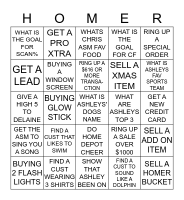 CASHIER APPRICIATION HOMER Bingo Card