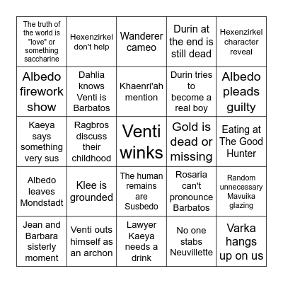 Genshin 5.6 Bingo Card