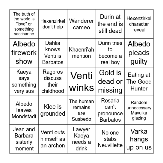 Genshin 5.6 Bingo Card