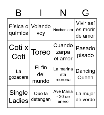 Bingo Musical Bingo Card