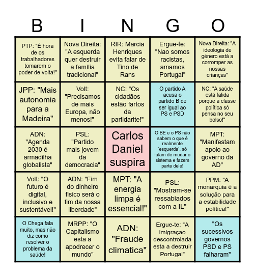 Debate Partidos sem assento parlamentar Bingo Card