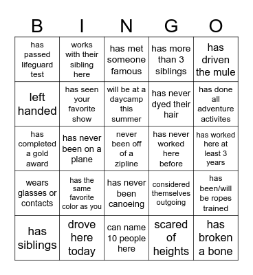 STAFF BINGO Card