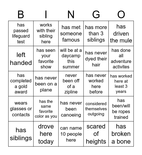 STAFF BINGO Card