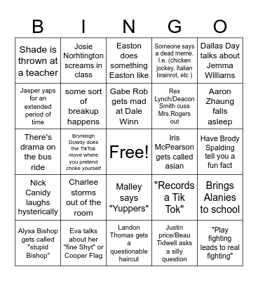 2025 8th Grade Graduation BINGO Card