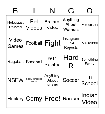 Instagram Reels Bingo Card