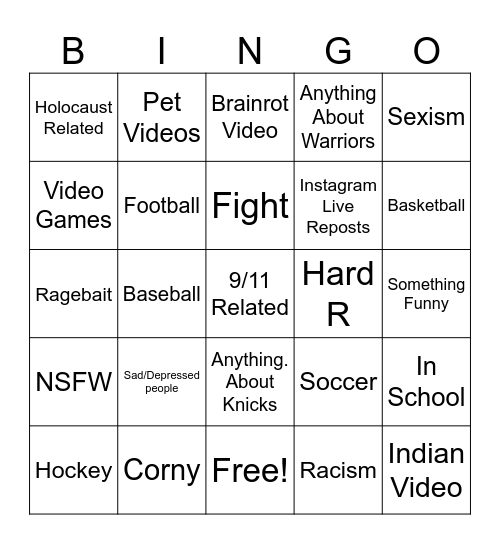 Instagram Reels Bingo Card