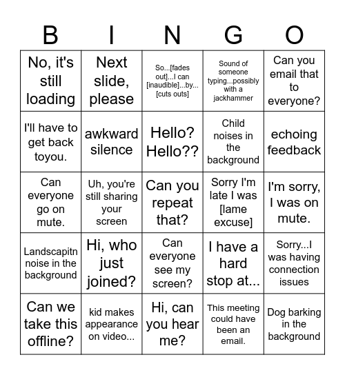 Conference Call BINGO Card
