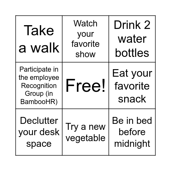 Wellness Bingo Card