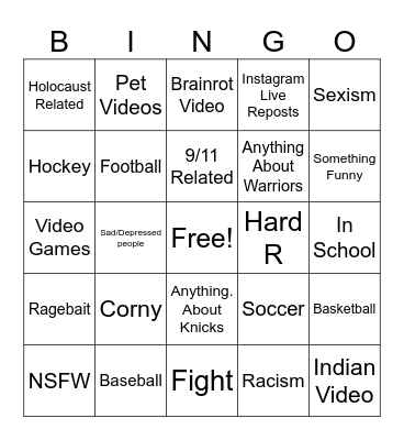 Instagram Reels Bingo Card