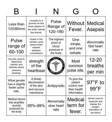 Vitals Bingo Card
