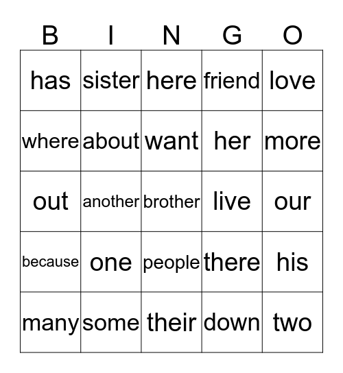 Camera Word Bingo Card