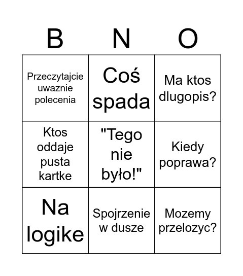 Sprawdzianowe Bingo Card