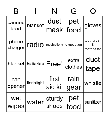 Emergency Bingo Card