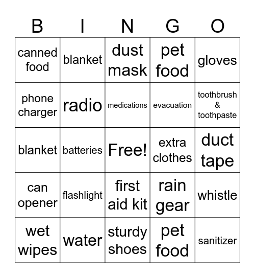 Emergency Bingo Card