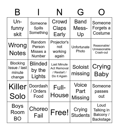 Showtime Bingo Card