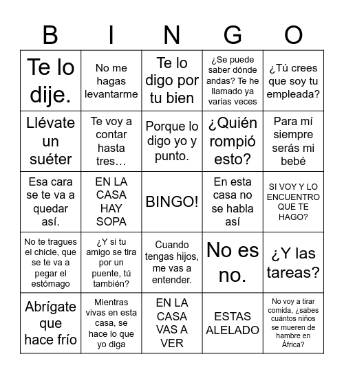 BINGO MAMÁ Bingo Card