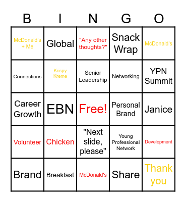 YPN Summit Bingo Card