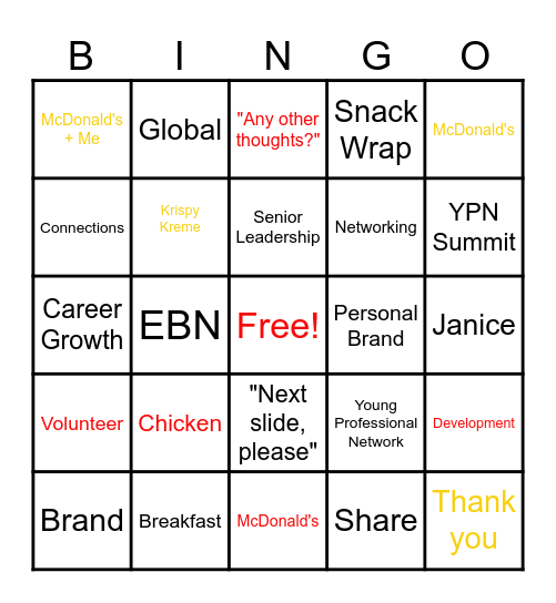 YPN Summit Bingo Card
