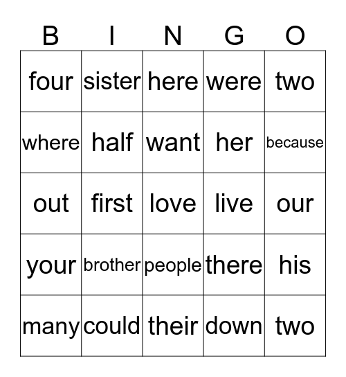 Camera Word Bingo Card