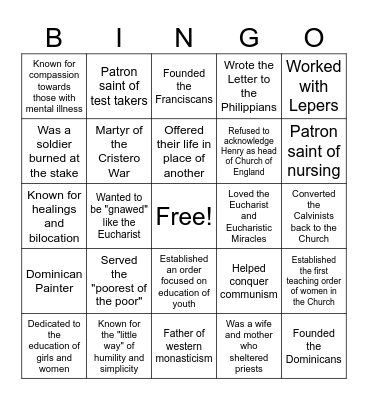 Saint Bingo-F Bingo Card