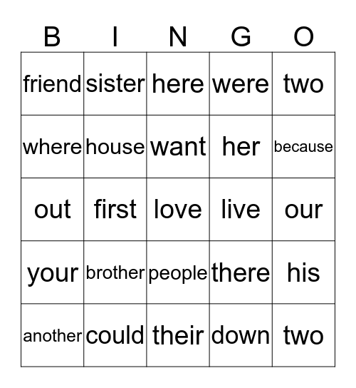 Camera Word Bingo Card