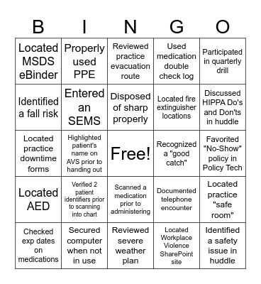 Healthcare Risk Management Bingo Card