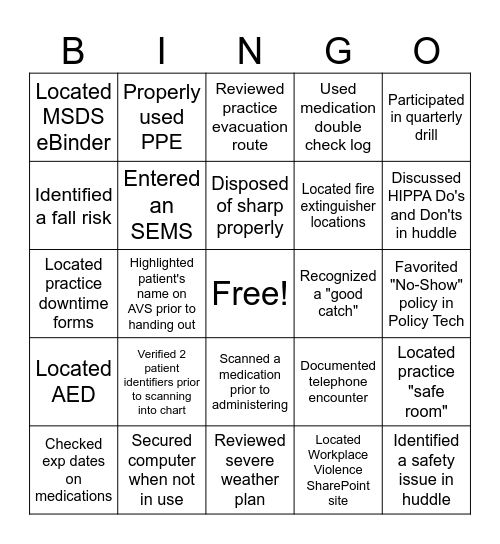 Healthcare Risk Management Bingo Card