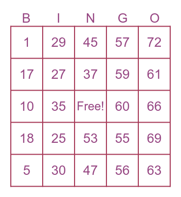 1-75 Bingo Card