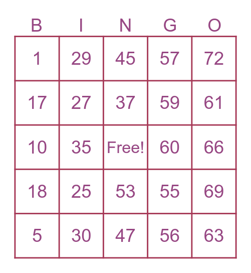 1-75 Bingo Card
