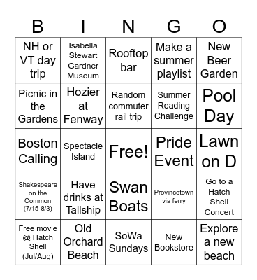 Summer 2025 Bucket List Bingo Card