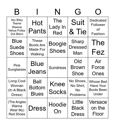 Fashion Bingo Card