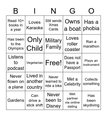 Mingle Bingo Card
