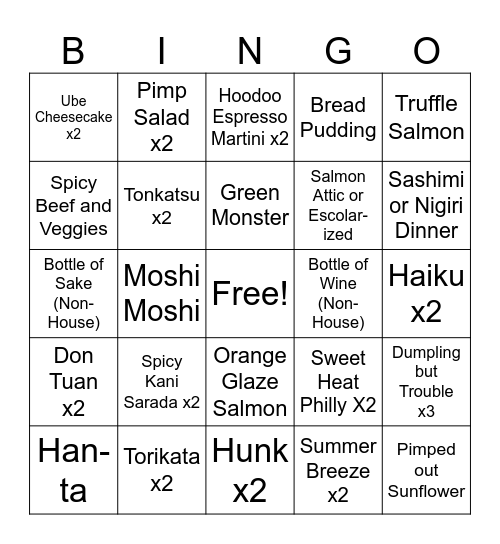 Tsunami Bingo Card