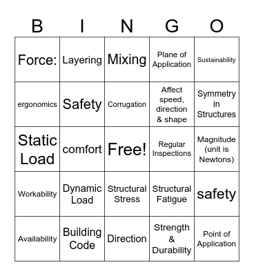 Structures Bingo 6 Bingo Card