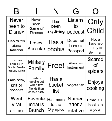 Mingle Bingo Card