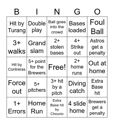 Baseball Bingo Card