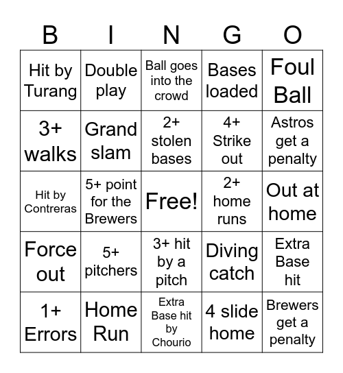 Baseball Bingo Card