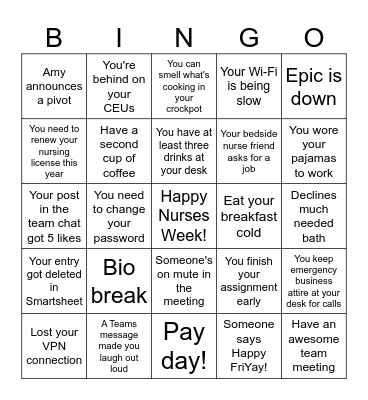 NURSES WEEK BINGO Card