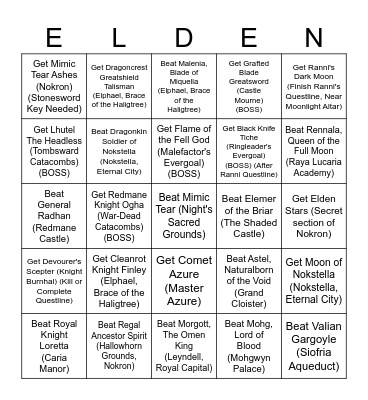 Elden Ring Achievement Bingo Card