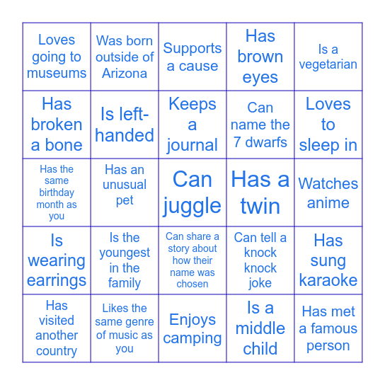 Get to Know You Bingo! Bingo Card