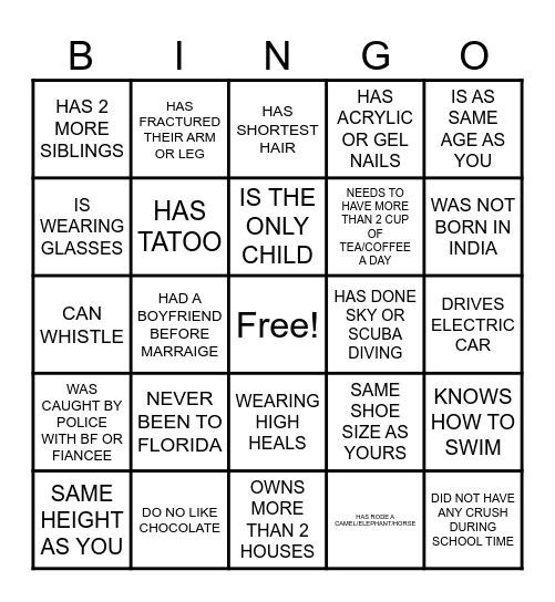 FIND SOMEONE WHO Bingo Card