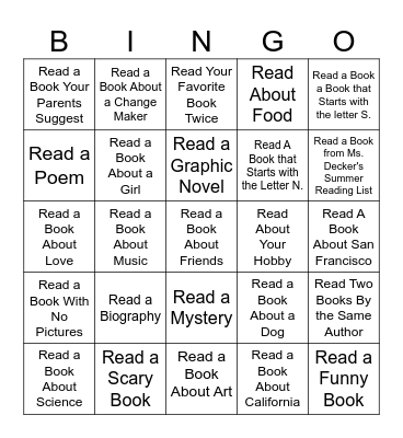 CSB Summer Reading Bingo Card