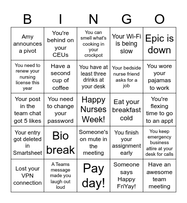 NURSES WEEK BINGO Card
