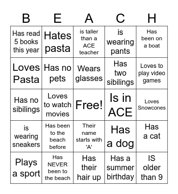 GET TO KNOW YOU Bingo Card