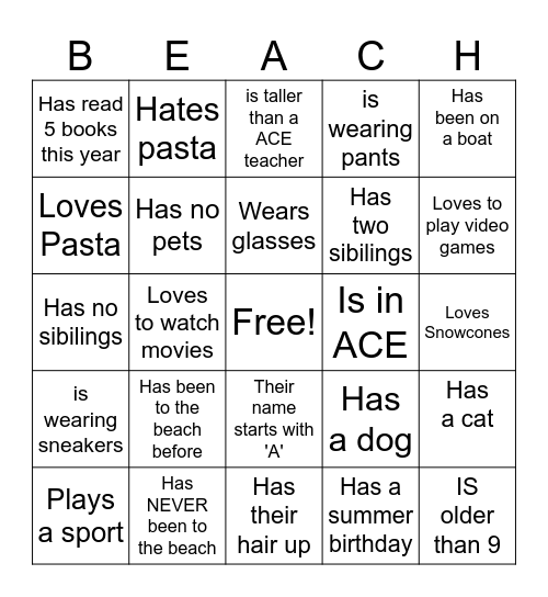 GET TO KNOW YOU Bingo Card