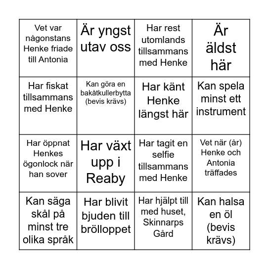 Mingel bingo Card