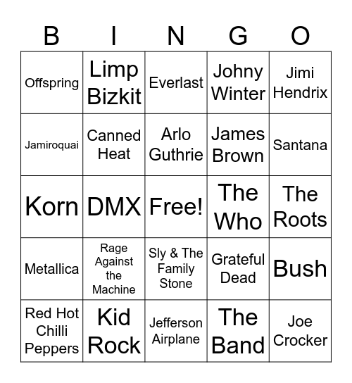 Woodstock 69 v. 99 Bingo Card