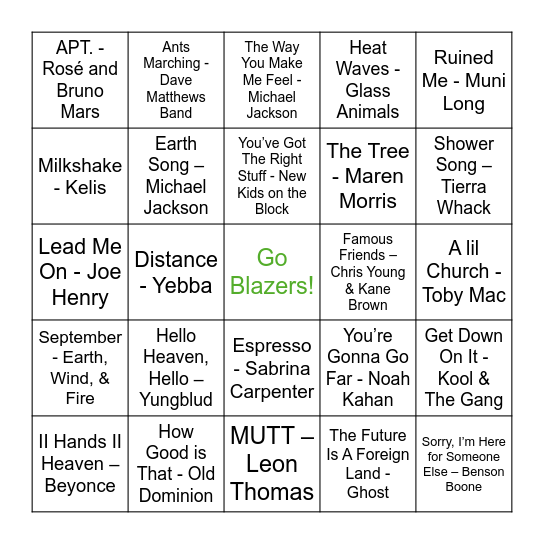 CAA Wrapped Music Bingo! Bingo Card