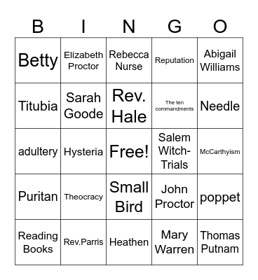 The Crucible Bingo Card