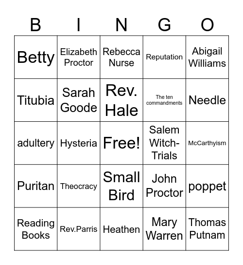 The Crucible Bingo Card